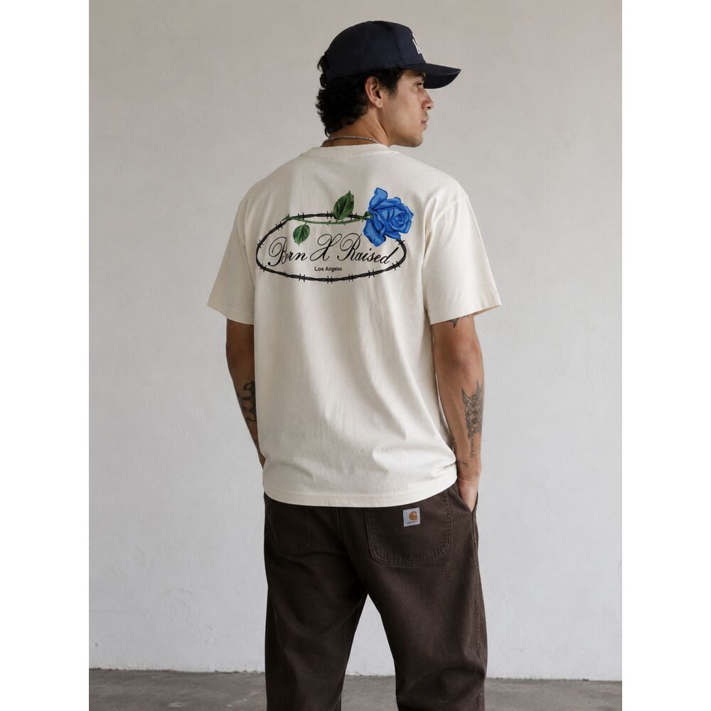 BORN x RAISED Los Angeles T-Shirt Streetwear Blue Rose Cotton Size 2XL
